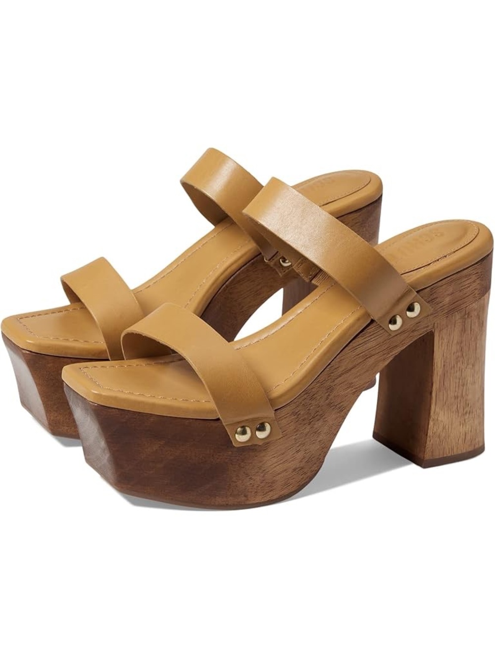 SCHUTZ Pixie 120mm Camel Double-Strap Platform Square toe Sandals 7.5